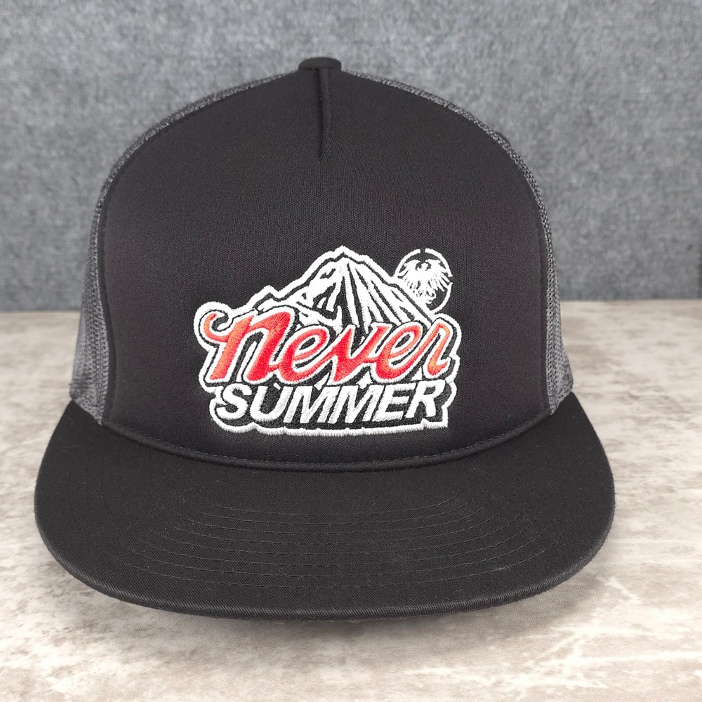 Never Summer Hat Cap Snap Back One Size Black Grey Snowboard Ski Skate Outdoors